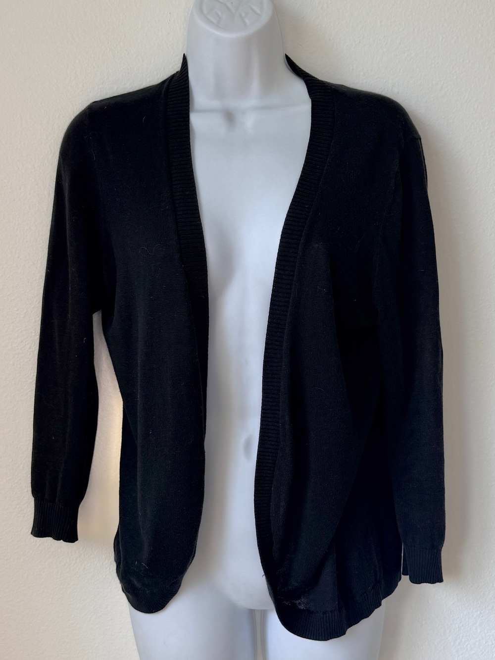 LOFT Black Open-Front Lightweight 3/4 Sleeve Women's Shrug Cardigan Sweater Sz S